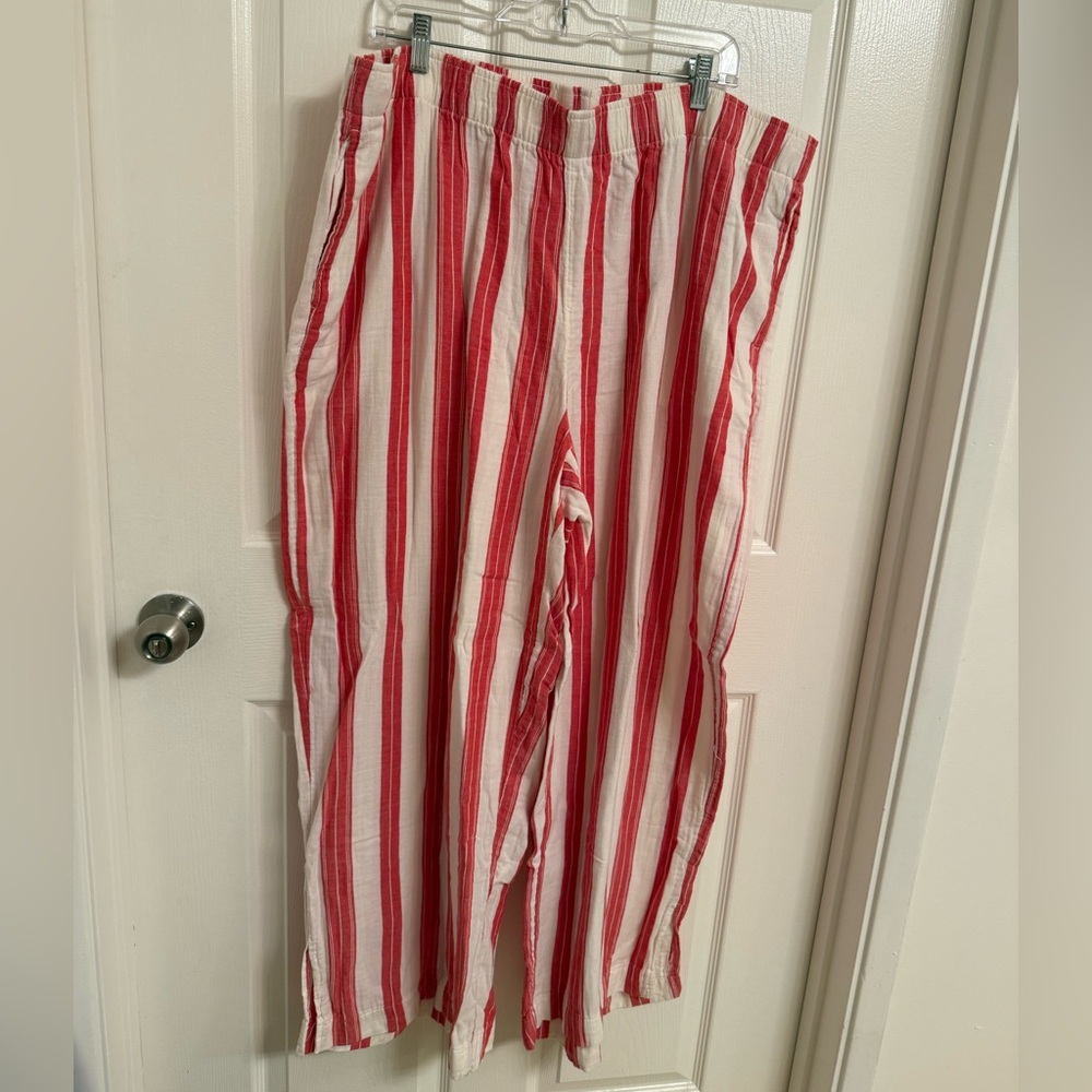 XXL Red and White Striped Linen Pants